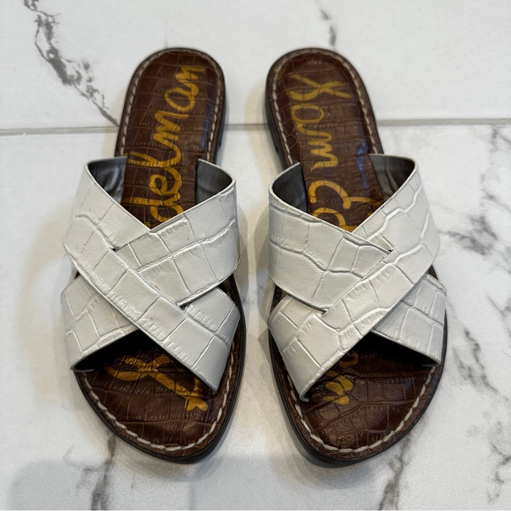 Sam Edelman White Croc-Embossed Sandals